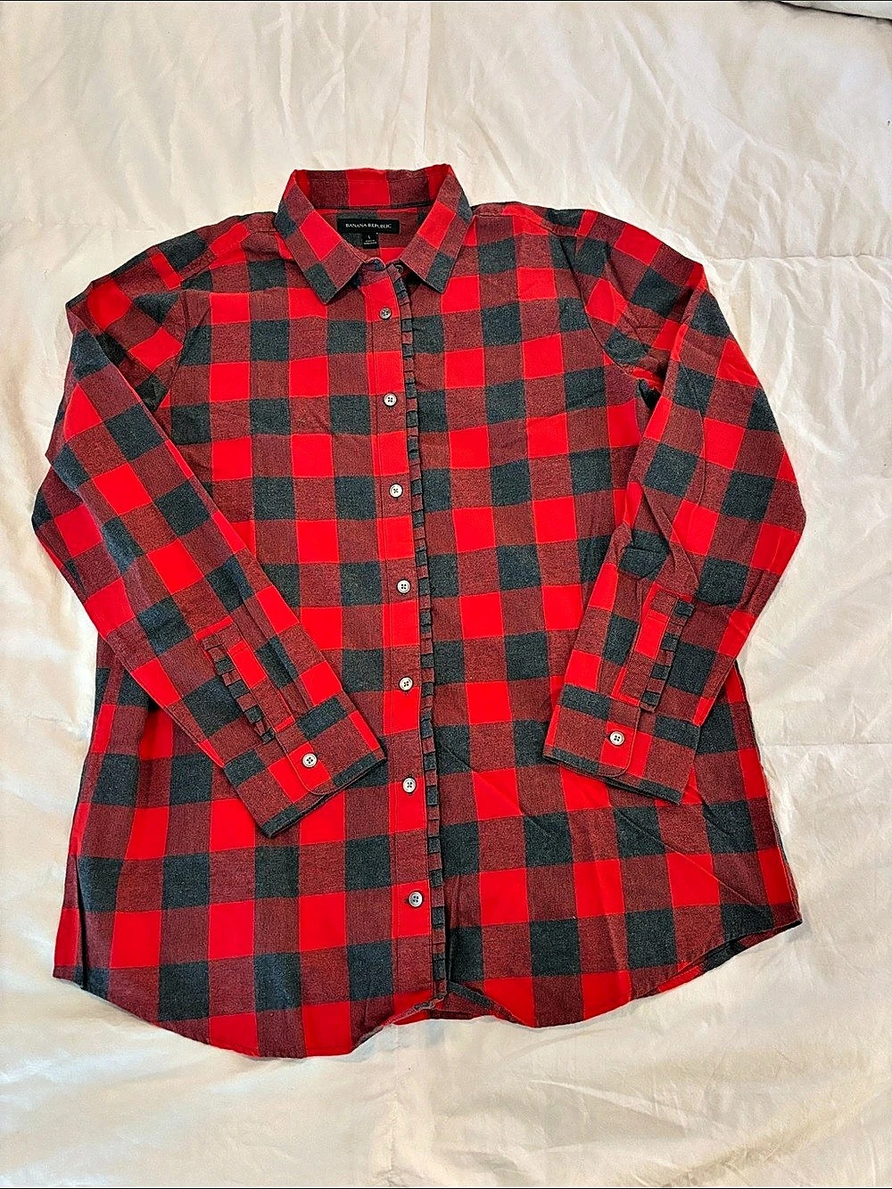 Banana Republic Soft-Wash Buffalo Check Flannel Shirt Red & Gray Medium